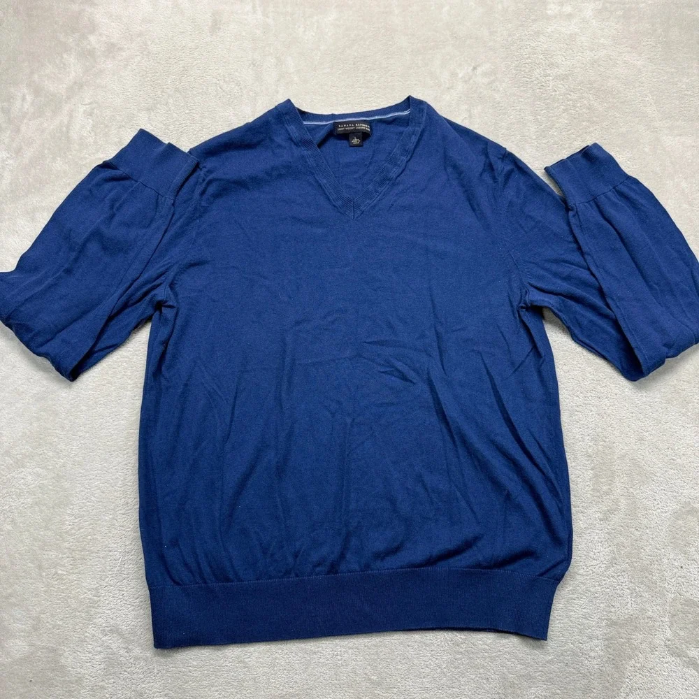 Banana Republic Sweater Mens Large Blue Slim Silk Cashmere Blend V-Neck Preppy